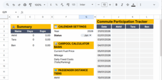 Carpool cost splitter in Google Sheets