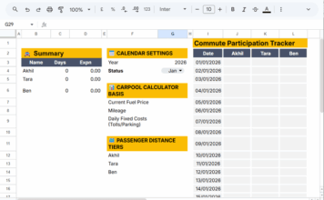 Carpool cost splitter in Google Sheets