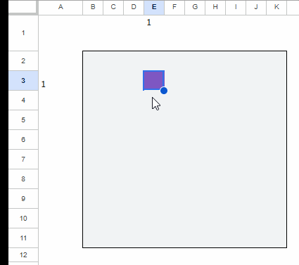 GIF showing how to hide checkboxes in Google Sheets to draw seamless pixel art
