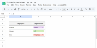 Drop-down list in Google Sheets showing selectable options