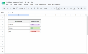 Drop-down list in Google Sheets showing selectable options