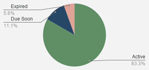 Doughnut chart showing active, due soon, and expired document distribution